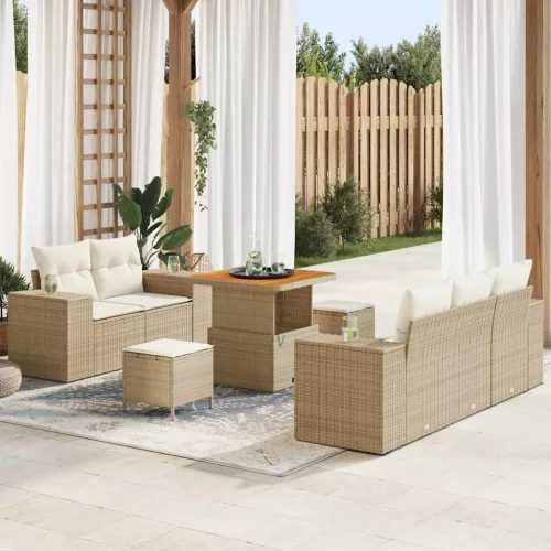 vidaXL Kerti Kanapé Szett párnával 8 pcs Beige és krém Poly Rattan