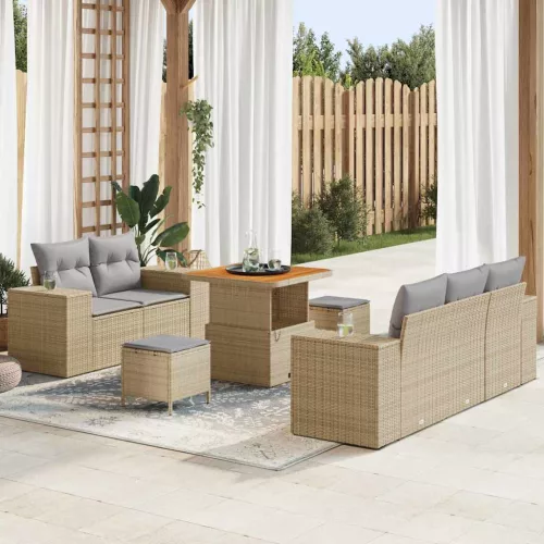vidaXL Kerti Kanapé Szett 8 pcs Beige és Világosszürke Poly Rattan