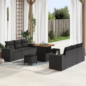 Kerti Kanapé Szett Fekete Poly Rattan