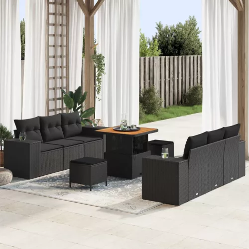 Kerti Kanapé Szett Fekete Poly Rattan
