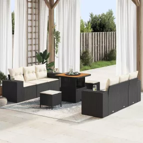   vidaXL Kerti Kanapé Szett Fekete és Krém 221 x 204 x 85 cm Poly Rattan
