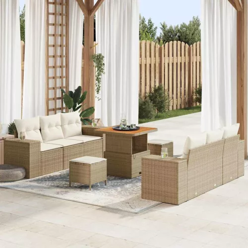 vidaXL Kerti Kanapé Szett Beige és krém 221 x 204 x 85 cm Poly Rattan