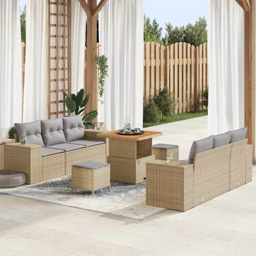 Kerti Kanapé Szett Beige és Világosszürke Poly Rattan