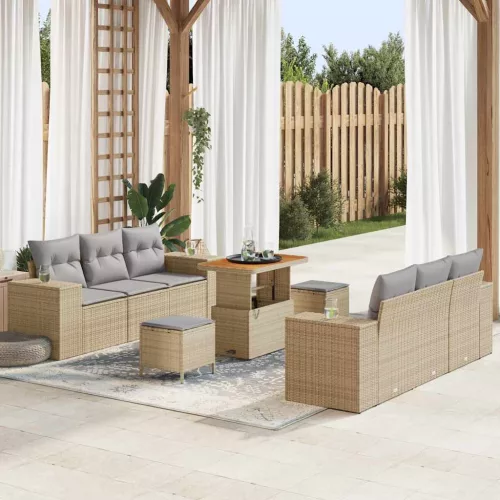 Kerti Kanapé Szett 9 db Beige és Világosszürke Poly Rattan