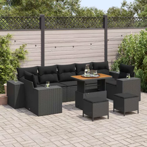 vidaXL Kerti Kanapé Szett párnával tárolóval párnával 10 pcs Fekete