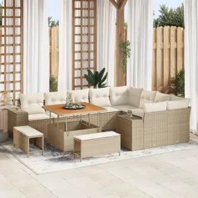   12 darabos kerti kanapé szett párnákkal Bézs Poli Rattan Eucalyptus