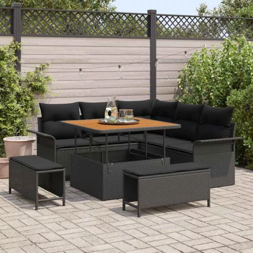 vidaXL Kerti Kanapé Szett párnával tárolóval párnával 8 pcs Fekete