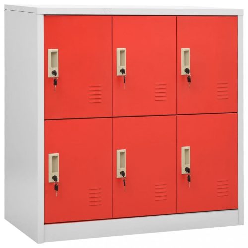 Világosszürke-piros acél zárható szekrény 90 x 45 x 92,5 cm