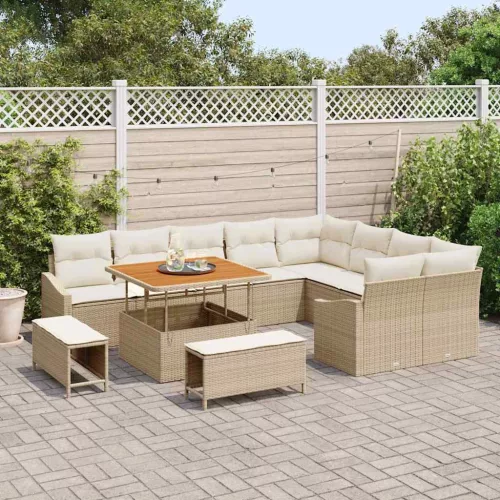 vidaXL Kerti Kanapé Szett párnával tárolóval 12 pcs Bézs Poli rattan