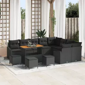   vidaXL Kerti Kanapé Szett párnával tárolóval 13 pcs Fekete Poli rattan