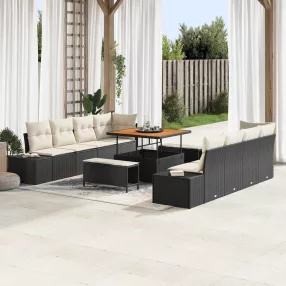   vidaXL Kerti Kanapé Szett párnával Fekete 264 x 62 x 85 cm Poli rattan
