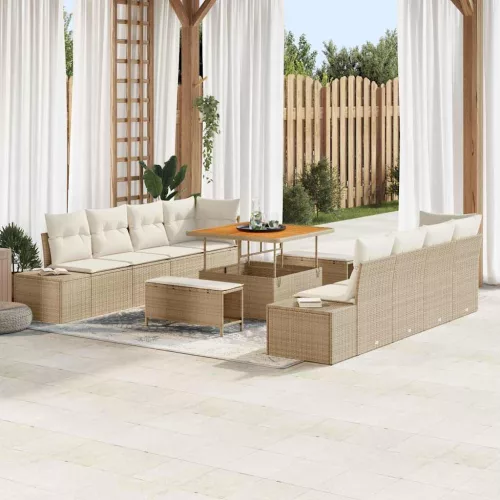 vidaXL Kerti Kanapé Szett párnával Bézs 100 x 100 x 71 cm Poli rattan