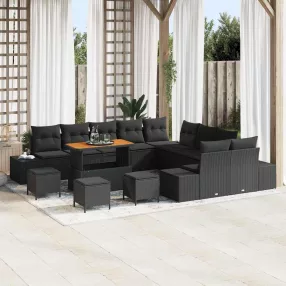   vidaXL Kerti Kanapé Szett párnával tárolóval 14 pcs Fekete Poli rattan