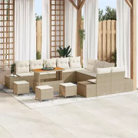   vidaXL Kerti Kanapé Szett párnával tárolóval 14 pcs Bézs Poli rattan