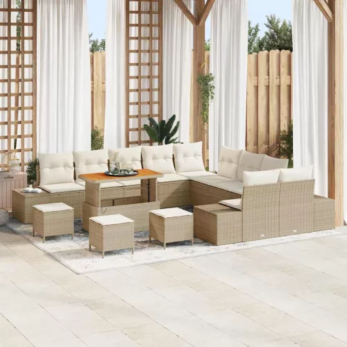 vidaXL Kerti Kanapé Szett párnával tárolóval 14 pcs Bézs Poli rattan