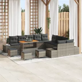   Kerti Kanapé Szett párnával tárolóval 14 pcs Szürke Poli rattan