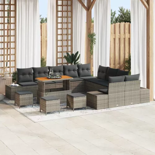Kerti Kanapé Szett párnával tárolóval 14 pcs Szürke Poli rattan