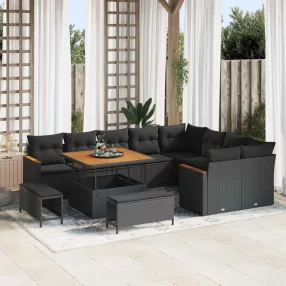   Kerti Kanapé Szett 12 db 9-Ülőhelyek száma Fekete Poly Rattan