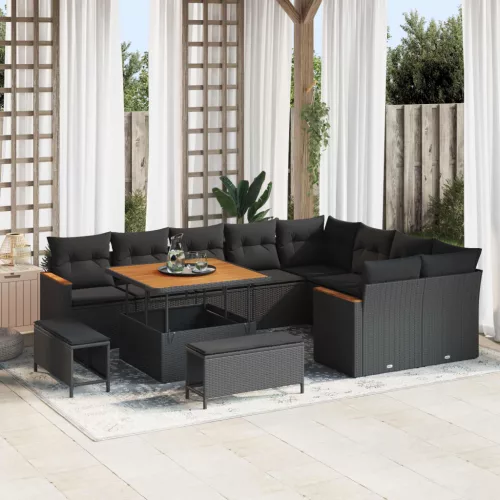 Kerti Kanapé Szett 12 db 9-Ülőhelyek száma Fekete Poly Rattan