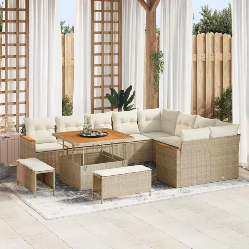 Kerti Kanapé Szett párnával tárolóval 12 pcs Bézs Poly Rattan