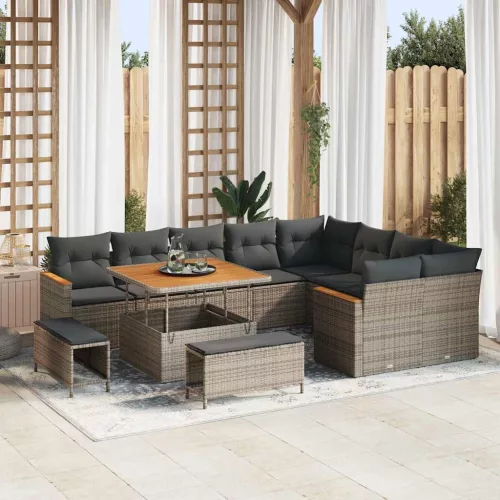 Kerti Kanapé Szett 12 db 9-Ülőhelyek száma Szürke Poly Rattan