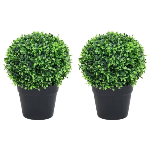 2 db zöld gömbalakú cserepes műpuszpáng 37 cm