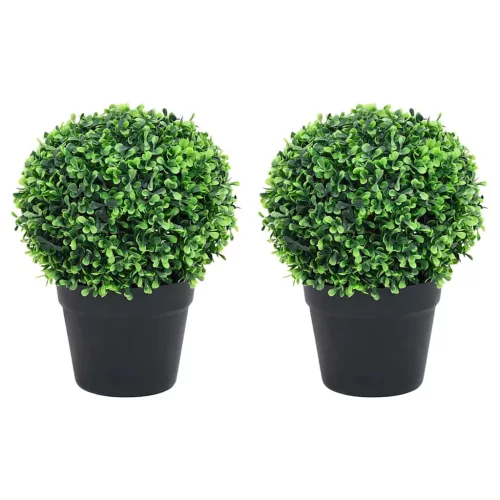 2 db zöld gömbalakú cserepes műpuszpáng 32 cm