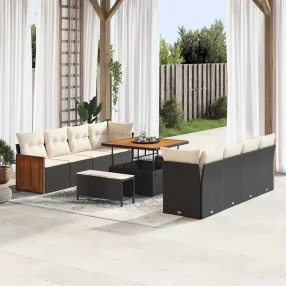   vidaXL Kerti Kanapé Szett Fekete és Krém 231 x 224 x 85 cm polirattan