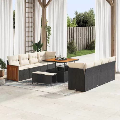 vidaXL Kerti Kanapé Szett Fekete és Krém 231 x 224 x 85 cm polirattan