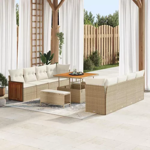 vidaXL Kerti Kanapé Szett Beige és krém 231 x 224 x 85 cm polirattan