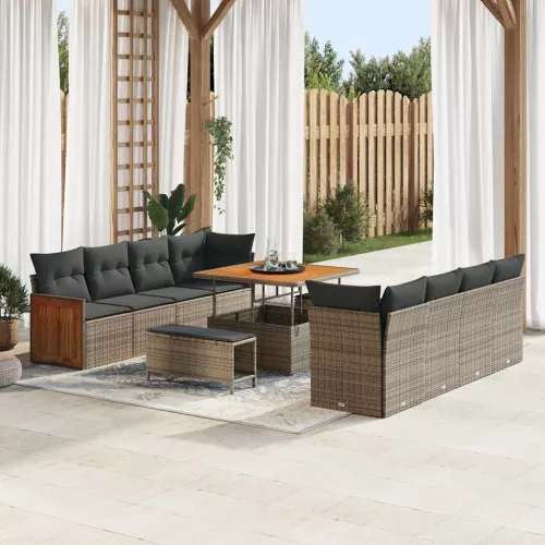 vidaXL Kerti Kanapé Szett párnával Szürke 231 x 224 x 85 cm polirattan