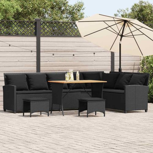 4 részes fekete polyrattan kerti ülőgarnitúra párnával L-alakú