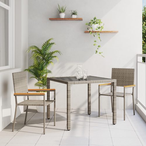 3 Részes Kerti Étkezőszett Szürke Poli Rattan, Összecsukható Kerti Székek Párnákkal 2 db Szürke Poli Rattan