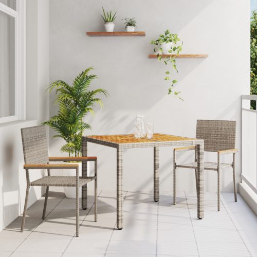 3 darabos kerti étkező szett szürke poli rattan, rétegzett kerti székek párnákkal 2 db szürke poli rattan