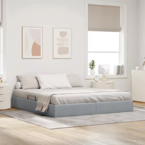 vidaXL Tárolós Ágy fejtámlával Világosszürke 180 x 200 cm szövet