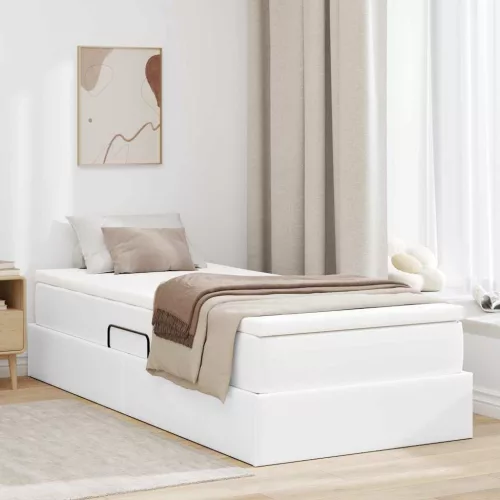 vidaXL Ágy tárolóval és matraccal matracmal Fehér 90 x 190 cm Műbőr