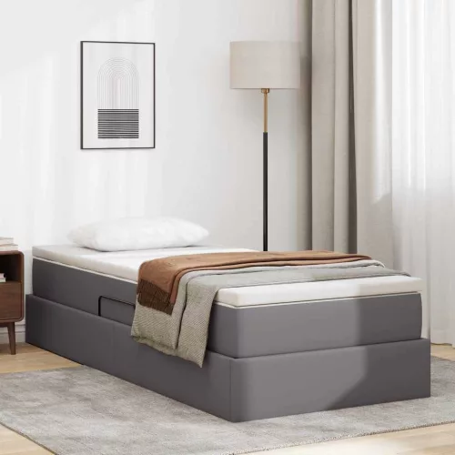 vidaXL Ágy tárolóval és matraccal matracmal Szürke 90 x 200 cm Műbőr