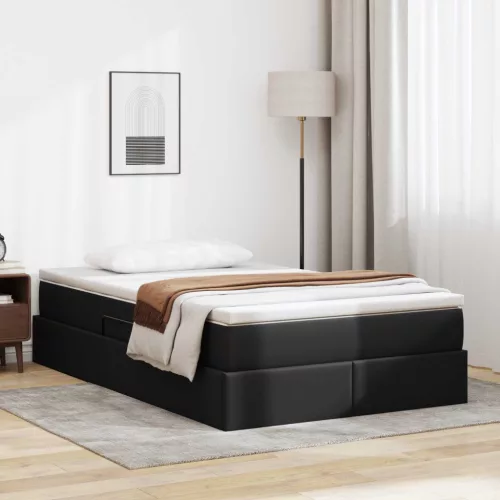 vidaXL Ágy tárolóval és matraccal matracmal Fekete 120 x 190 cm Műbőr