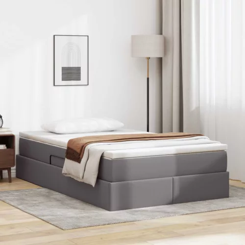 vidaXL Ágy tárolóval és matraccal matracmal Szürke 120 x 190 cm Műbőr