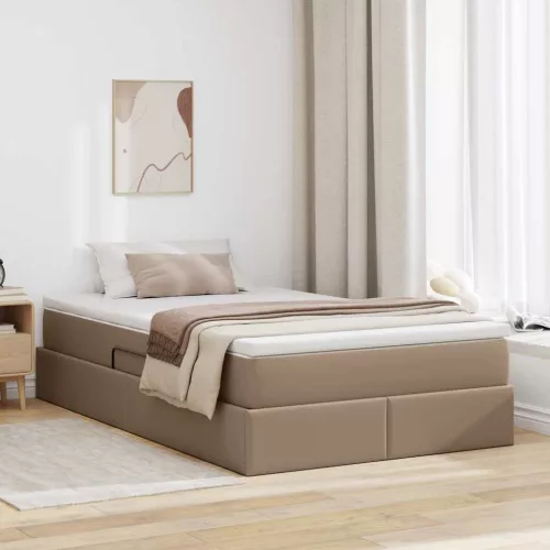 vidaXL Ágy tárolóval és matraccal Cappuccino 120 x 200 cm Műbőr