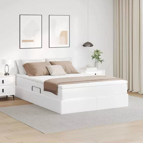 Ágy tárolóval és matraccal matracmal Fehér 140 x 190 cm Műbőr