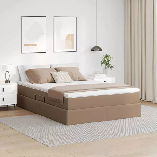vidaXL Ágy tárolóval és matraccal Cappuccino 140 x 200 cm Műbőr