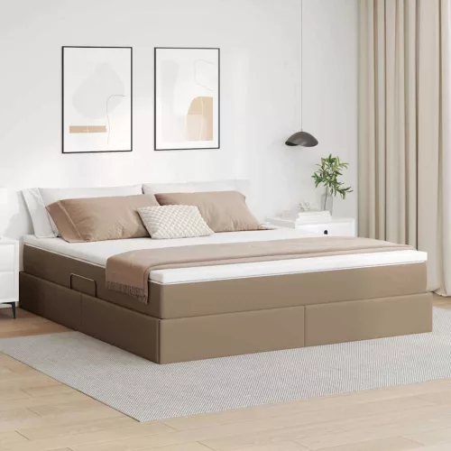 Ágy tárolóval és matraccal Cappuccino 160 x 200 cm Műbőr