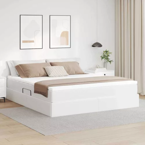 Ágy tárolóval és matraccal matracmal Fehér 180 x 200 cm Műbőr