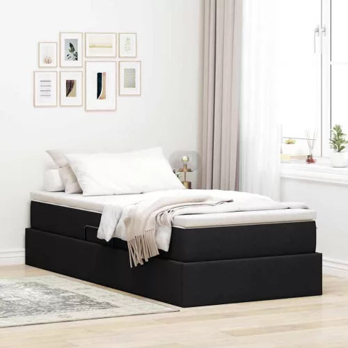 vidaXL Ágy tárolóval és matraccal Fekete 90 x 190 cm Poliészter
