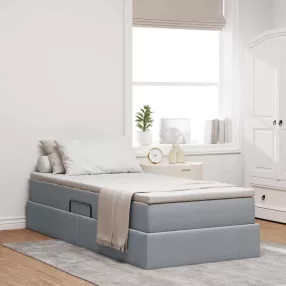   vidaXL Ágy tárolóval és matraccal Világosszürke 90 x 200 cm Poliészter