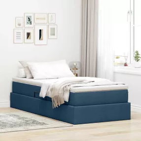   vidaXL Ágy tárolóval és matraccal matracmal Kék 90 x 200 cm Poliészter