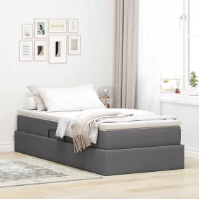   vidaXL Ágy tárolóval és matraccal Sötétszürke 100 x 200 cm Poliészter