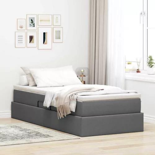 vidaXL Ágy tárolóval és matraccal Sötétszürke 100 x 200 cm Poliészter