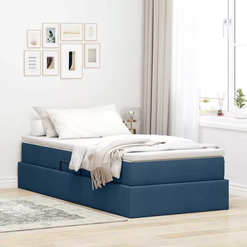 vidaXL Ágy tárolóval és matraccal Kék 100 x 200 cm Poliészter